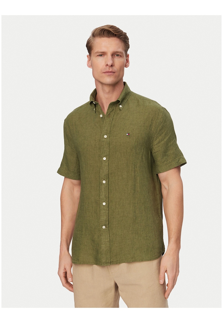 Camasa din in cu maneci scurta si guler Oxford