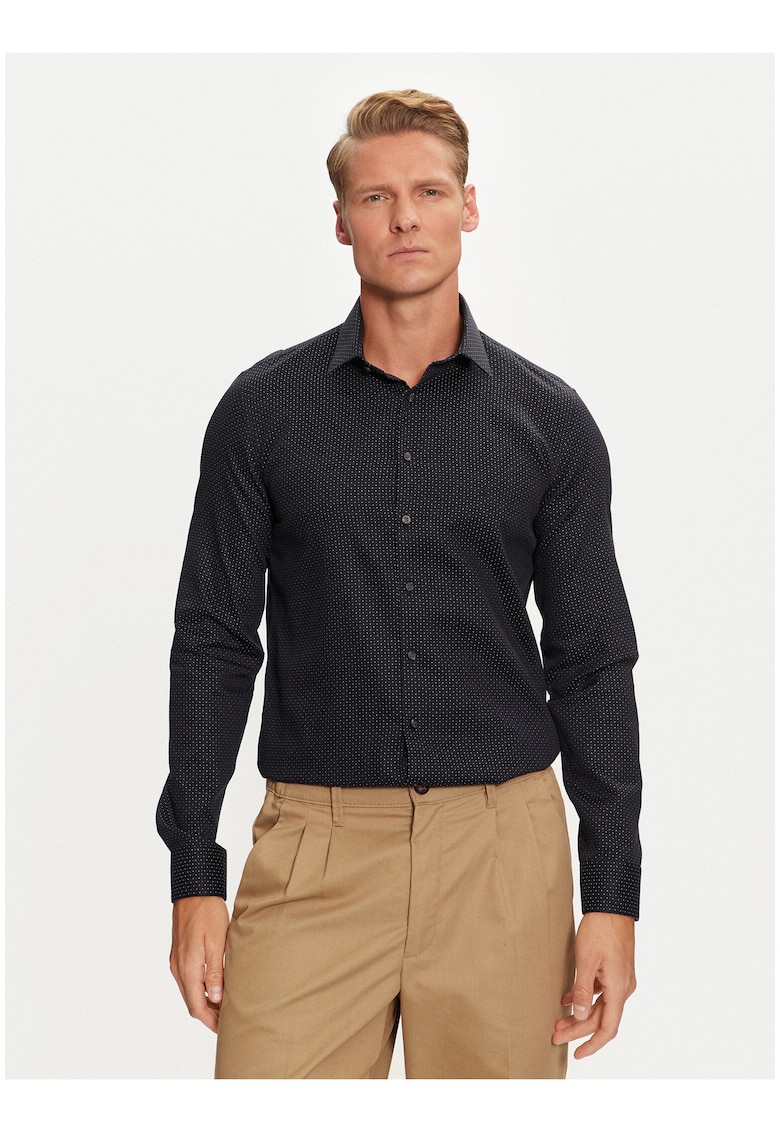 Camasa uni slim fit din amestec de bumbac