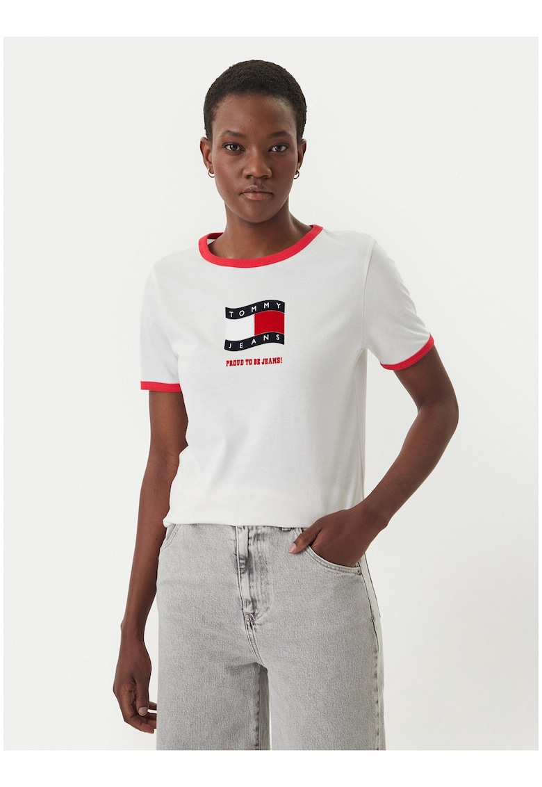 Tricou cu imprimeu pe piept si terminatii contrastante -