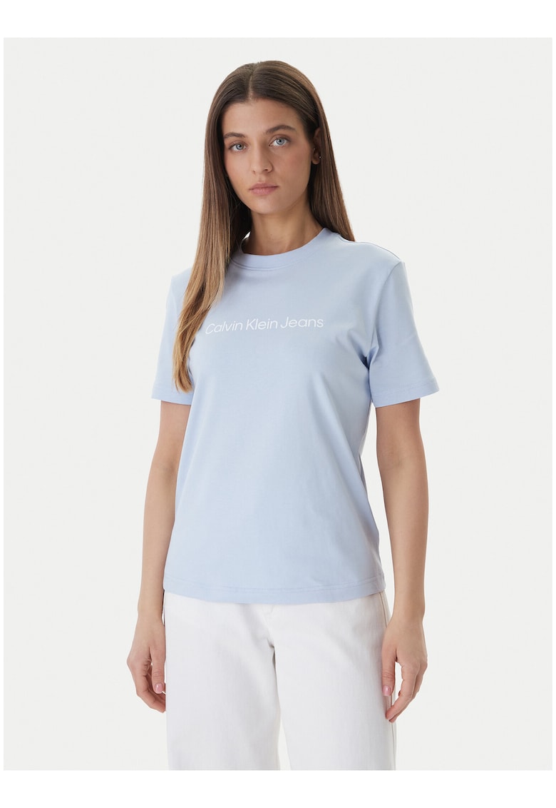 Tricou regular fit cu imprmeu logo si decolteu la baza gatului