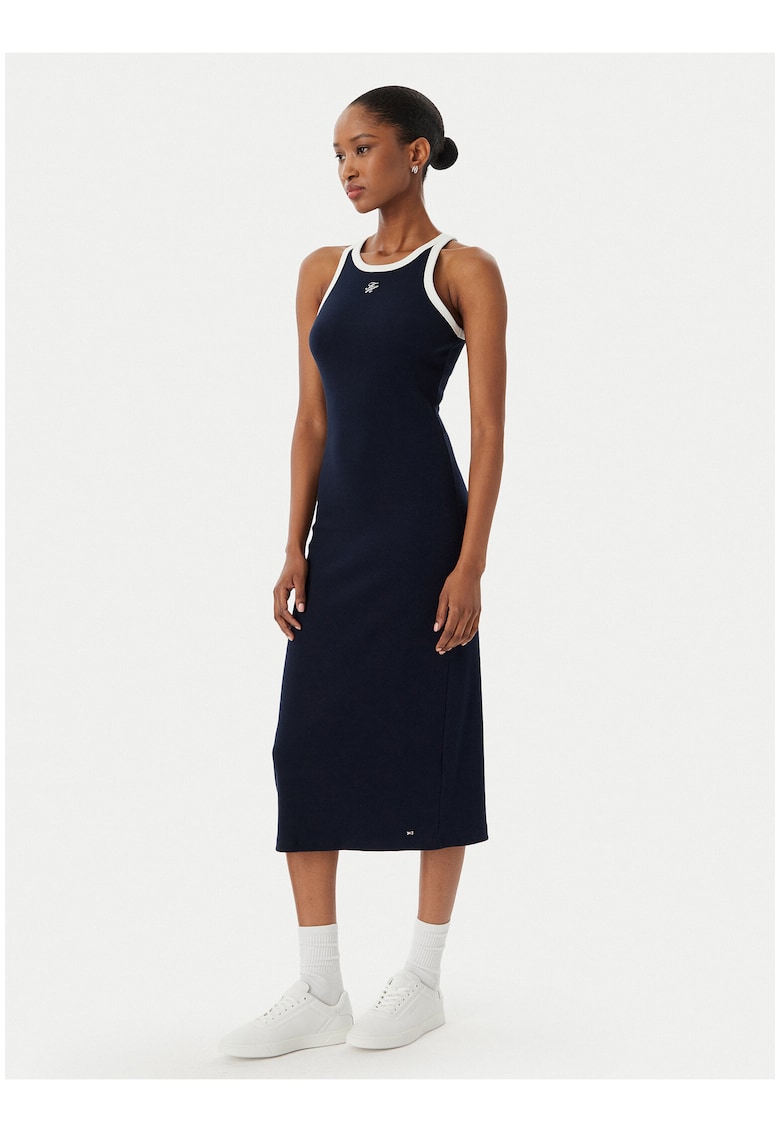 Rochie midi din bumbac si elastan - fara maneci