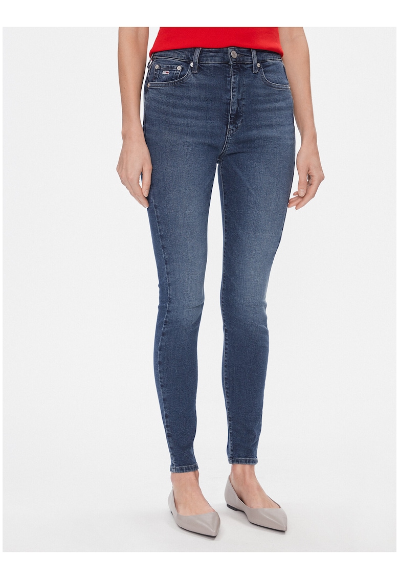 Blugi slim fit cu talie inalta