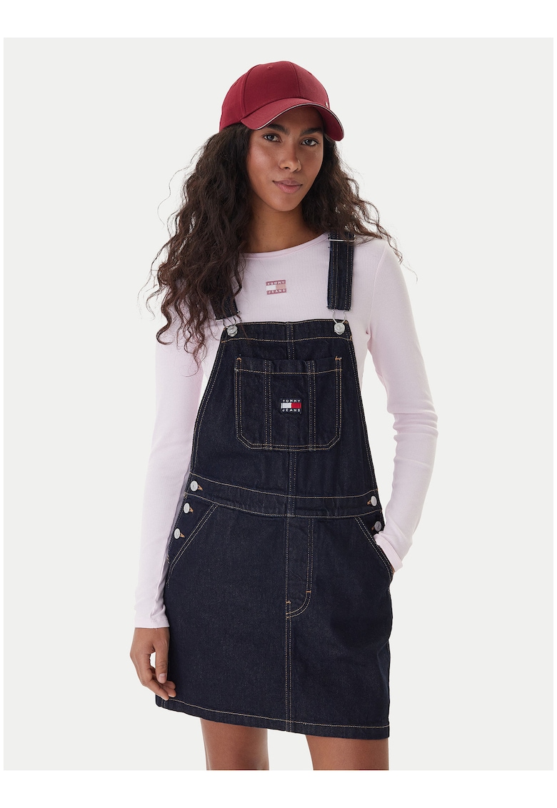 Sarafan din denim cu logo discret