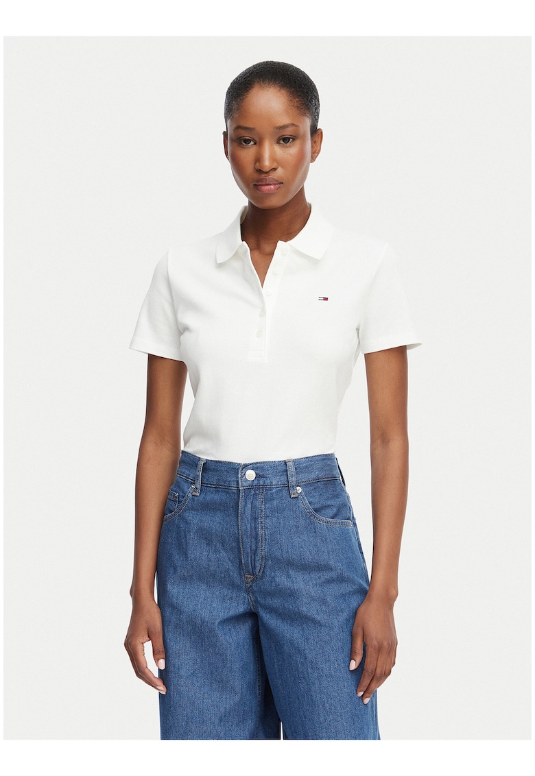 Tricou polo din amestec de bumbac cu model uni