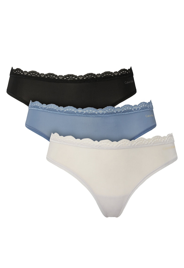 Set de chiloti tanga cu garnitura din dantela - 3 perechi