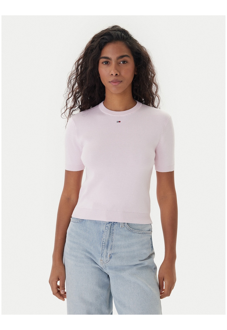 Pulover slim fit din bumbac organic cu maneci scurte