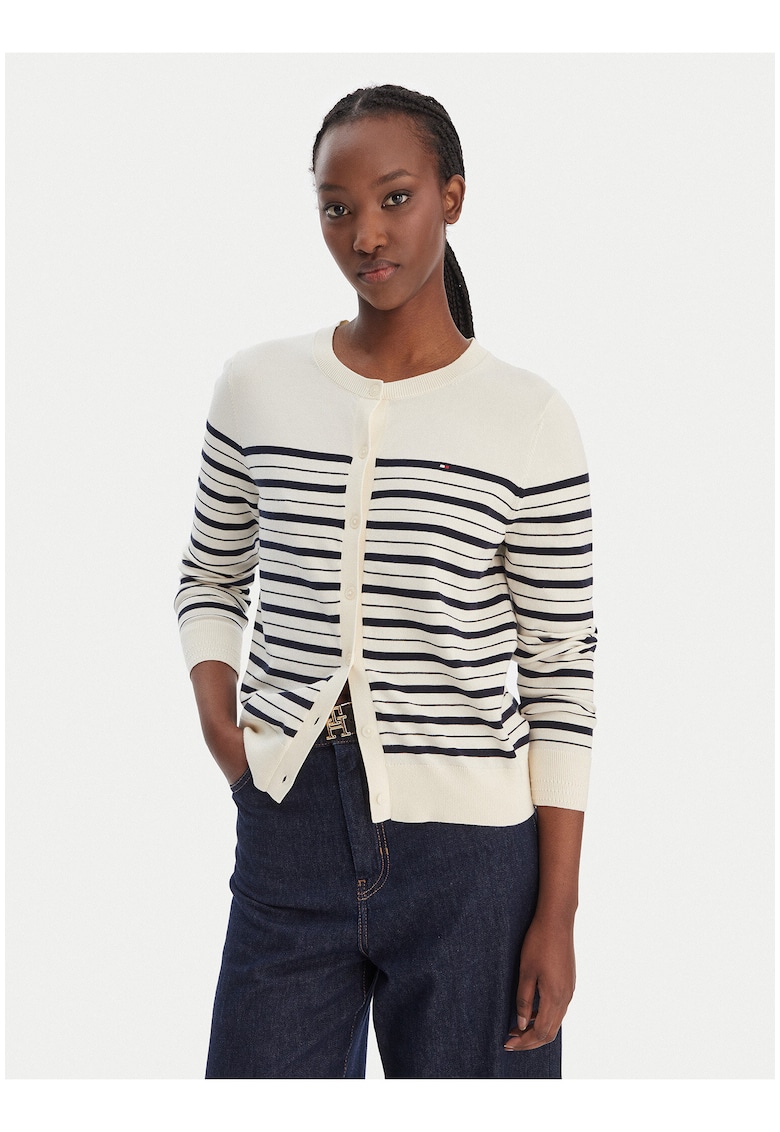 Cardigan din amestec de bumbac organic - in dungi -