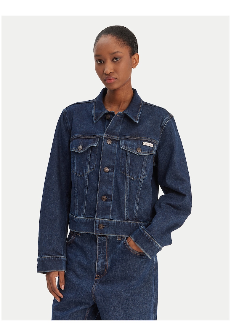 Jacheta din denim cu doua buzunare cu clapa