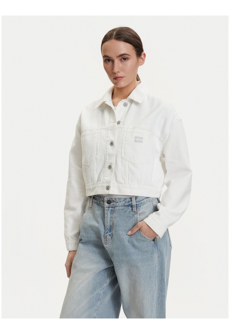 Jacheta din denim crop cu nasturi -