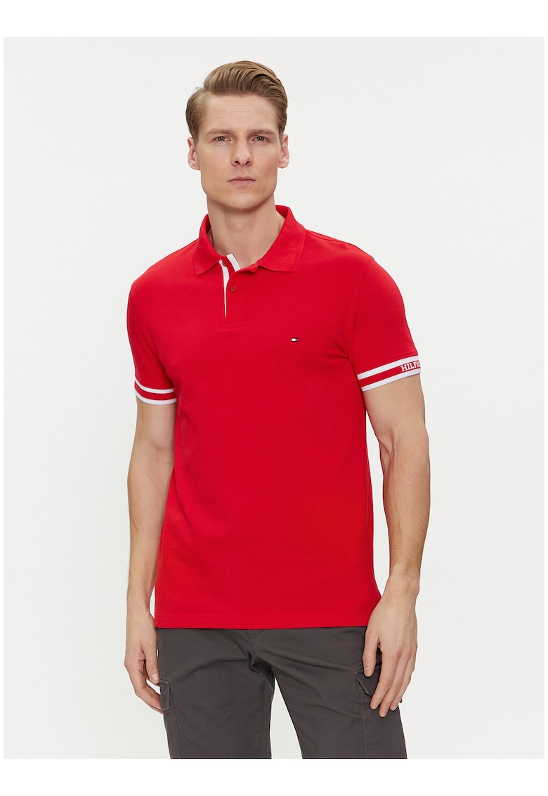 Tricou polo slim fit din amestec de bumbac organic