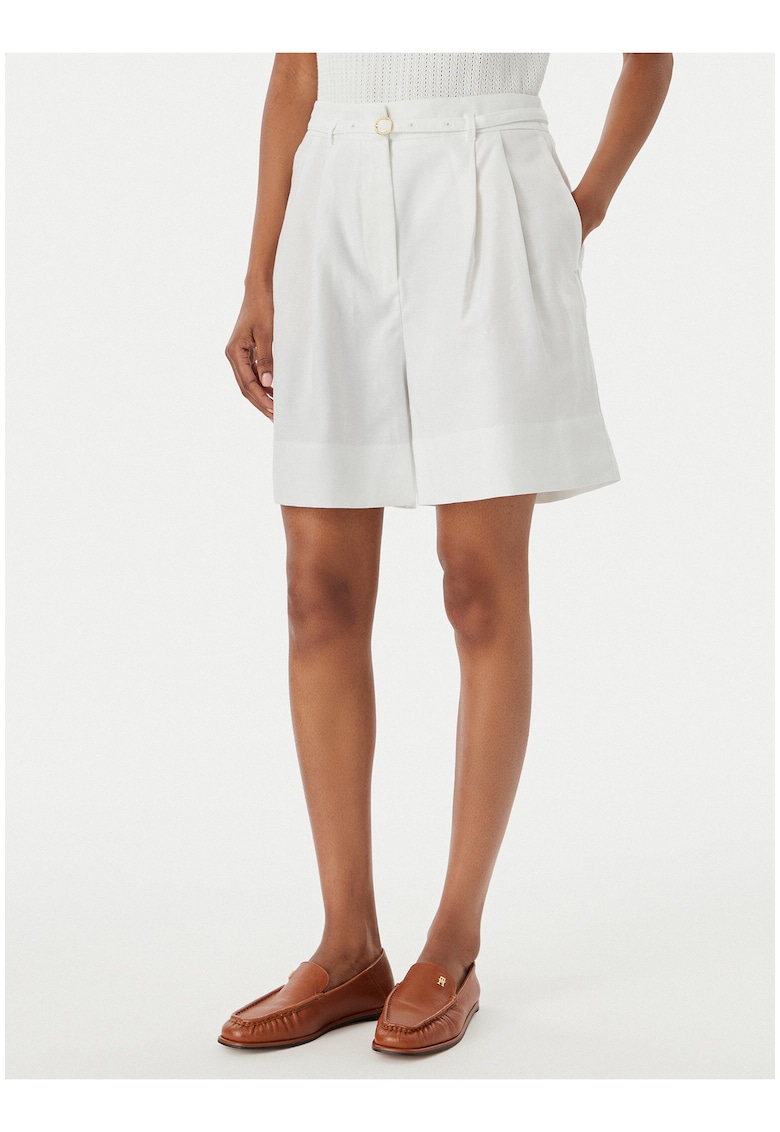 Pantaloni scurti cu talie inalta si model uni