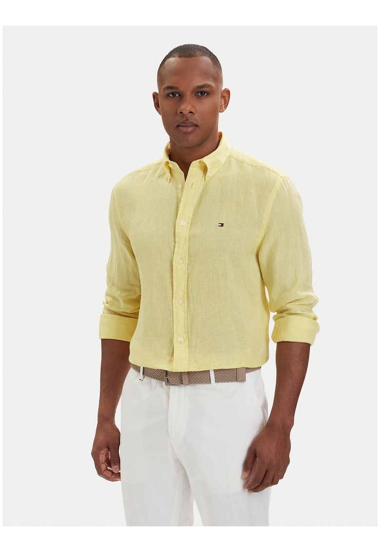 Camasa regular fit din in cu maneci lungi