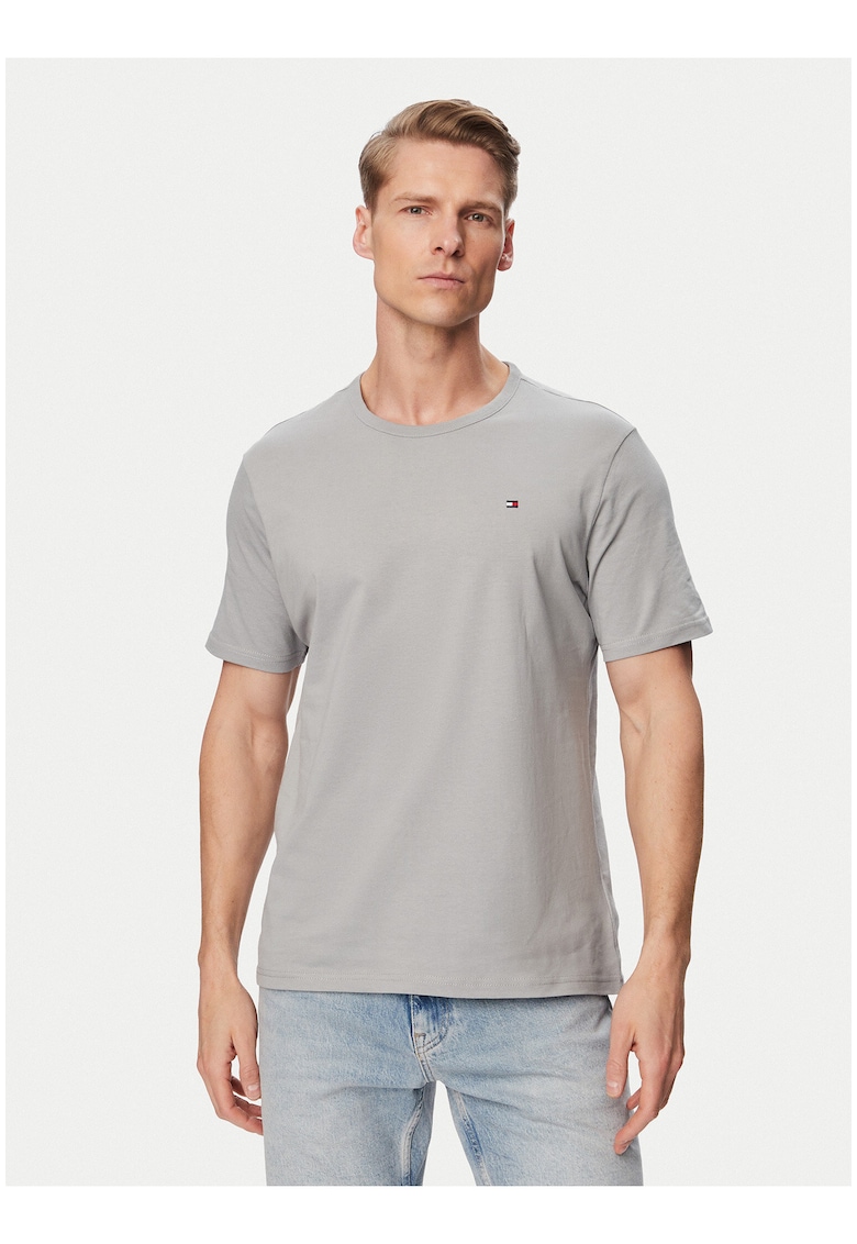 Set de tricouri regular fit uni din bumbac cu decolteu la baza gatului si logo discret - 3 piese