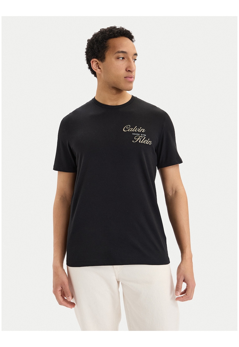 Tricou regular fit din bumbac cu logo lateral pe piept