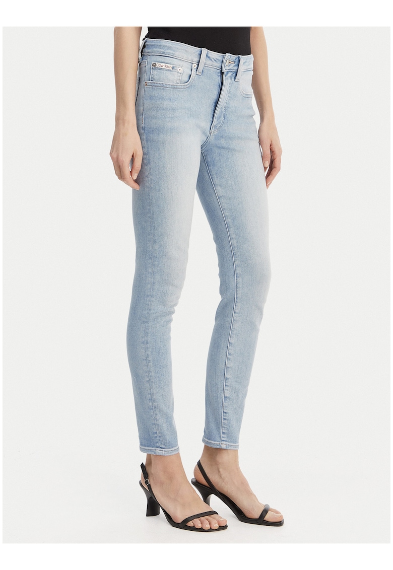 Blugi skinny cu talie medie si aspect decolorat