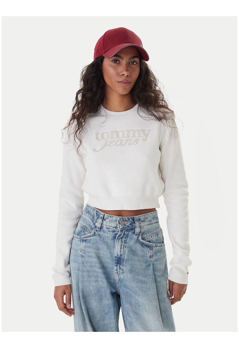 Bluza sport crop cu logo pe piept