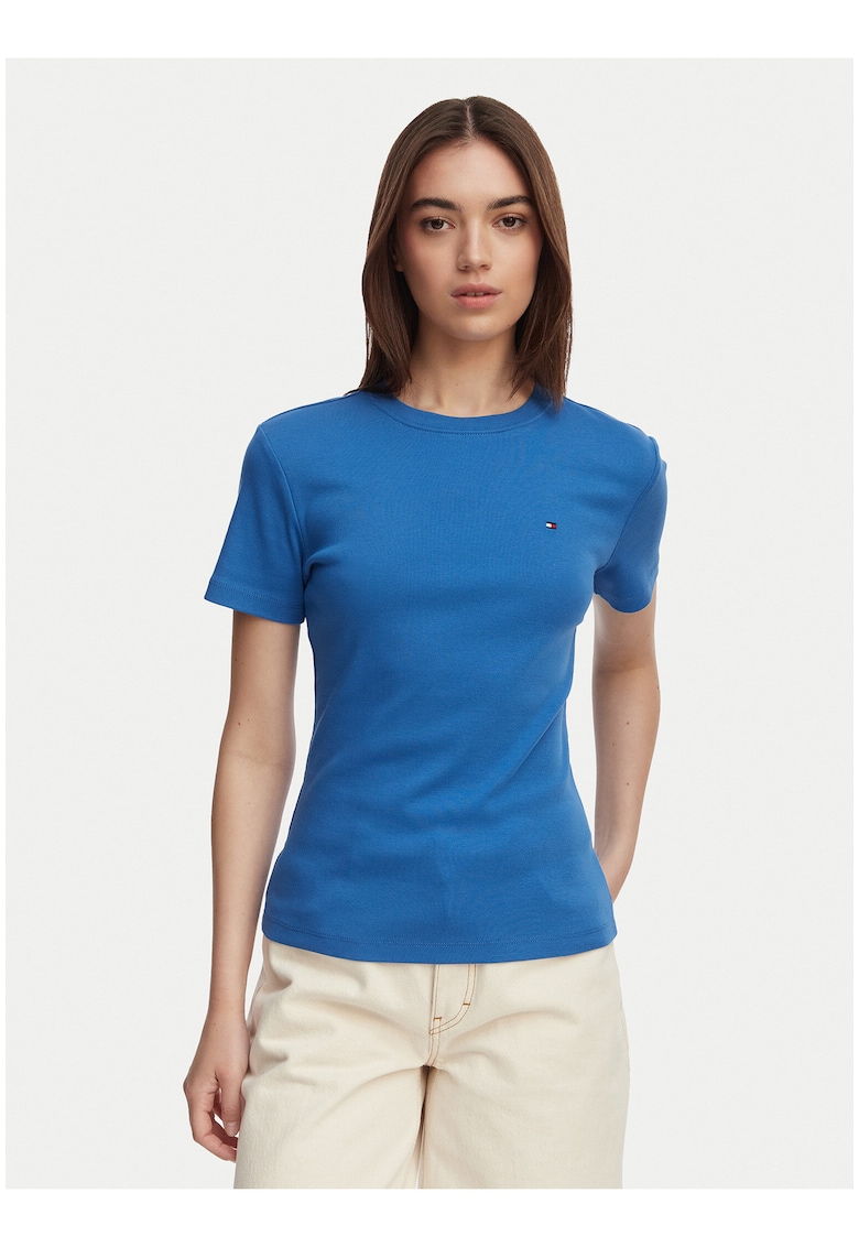 Tricou uni cu maneci scurte si logo discret