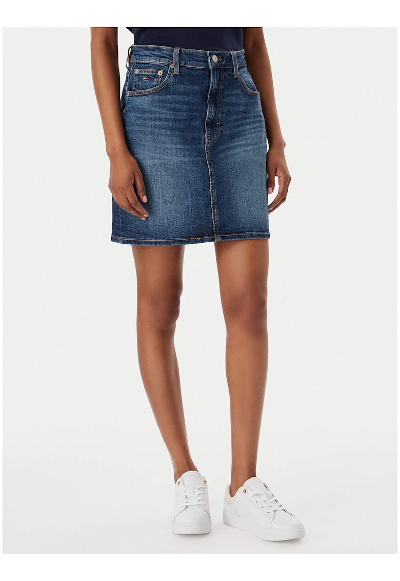 Fusta dreapta din denim cu talie inalta -