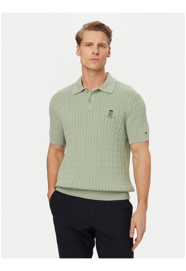 Tricou polo tricotat din bumbac organic -