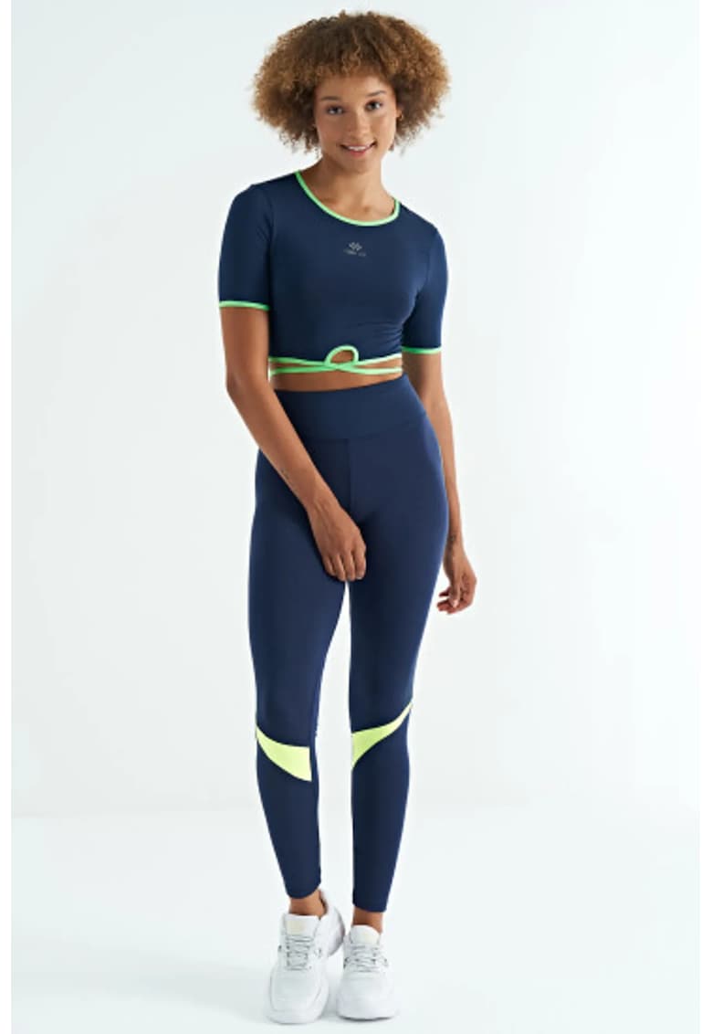 Tricouri dama - Tricou Crop Elastic - Albastru Cobalt - Poliester-Elastan