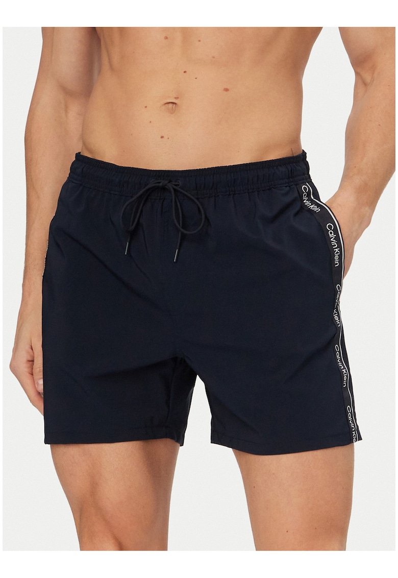 Pantaloni scurti de baie cu buzunare - talie elastica cu snur si banda logo in partile laterale