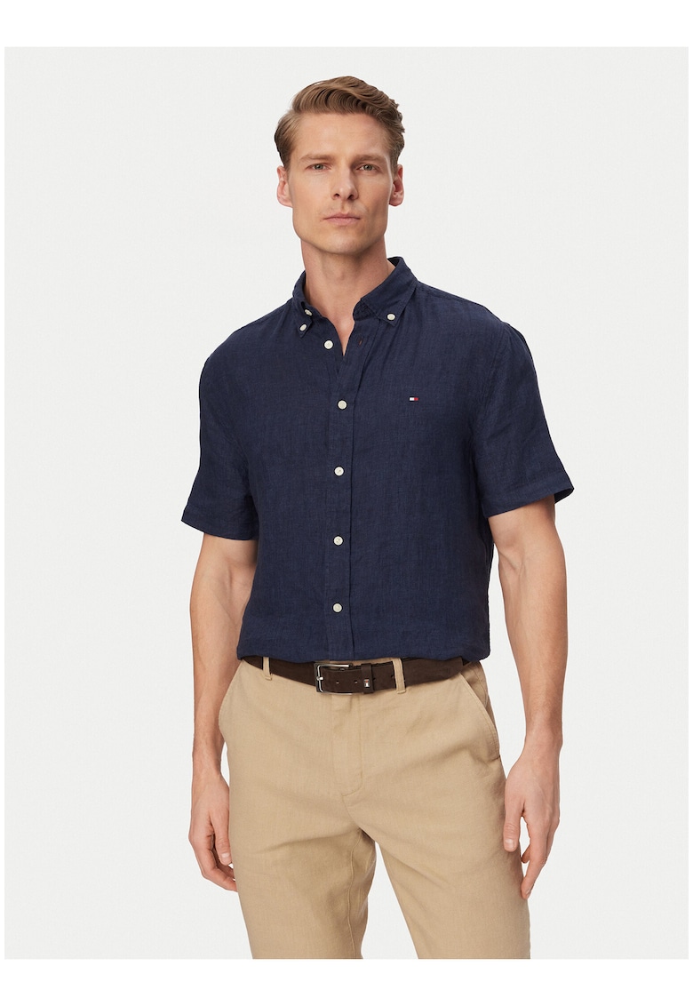 Camasa regular fit din in cu maneca scurta