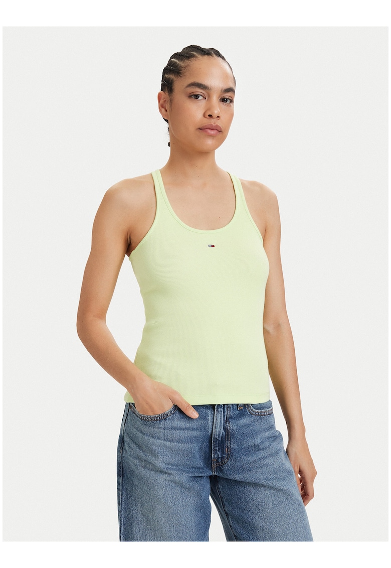 Top slim fit cu decolteu rotund -
