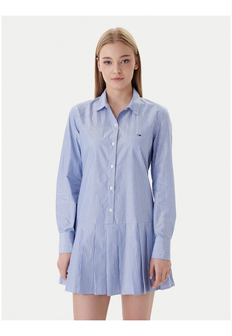 Rochie tip camasa din bumbac organic cu pliuri in partea de jos