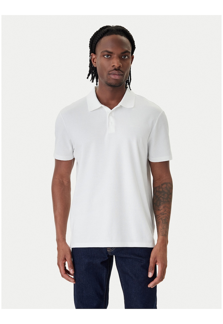 Tricou din bumbac cu guler polo si aspect striat