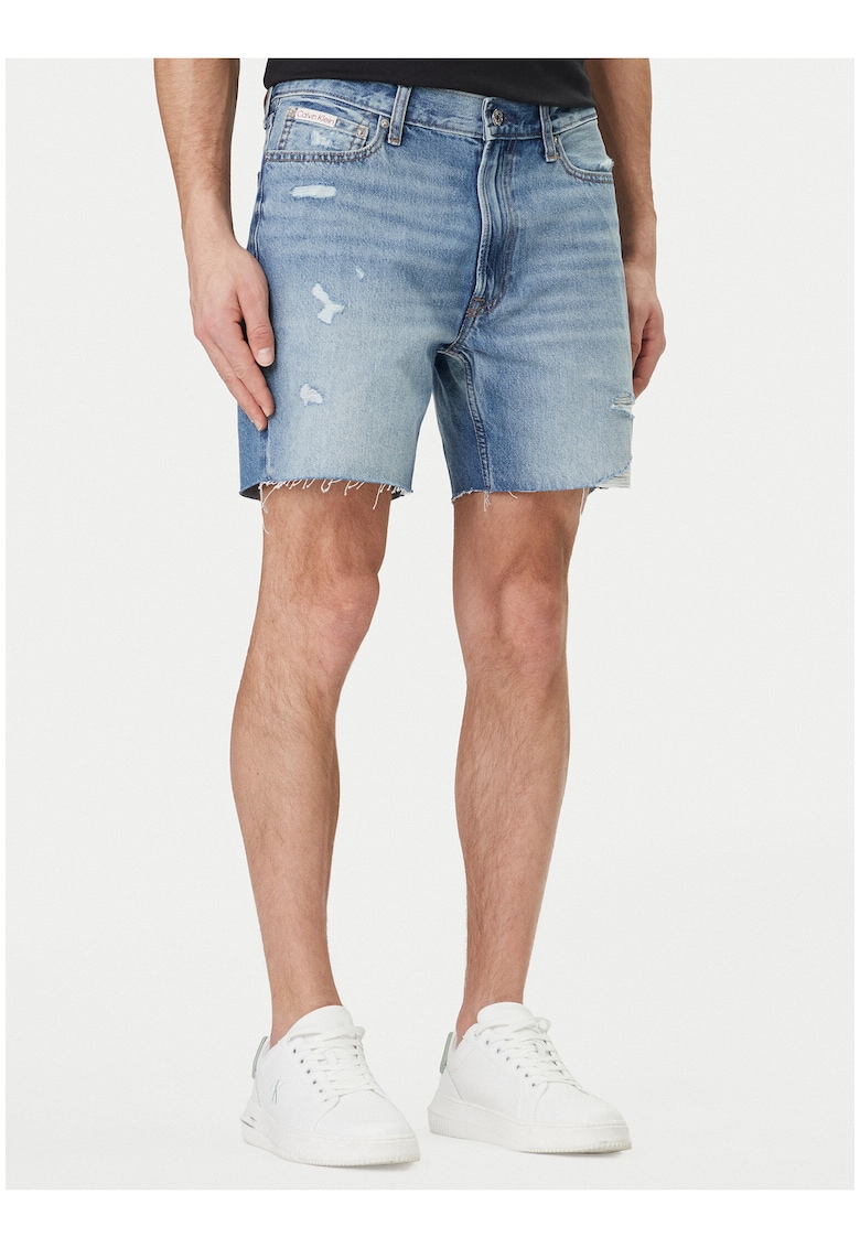 Blugi scurti slim fit cu rupturi decorative -