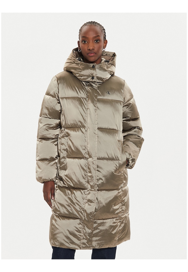 Geaca parka lunga cu aspect lucios -