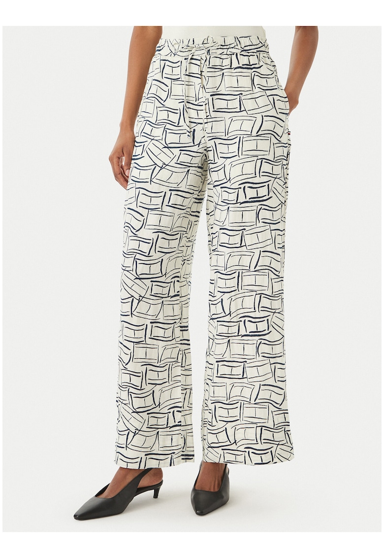 Pantaloni din in cu imprimeu grafic