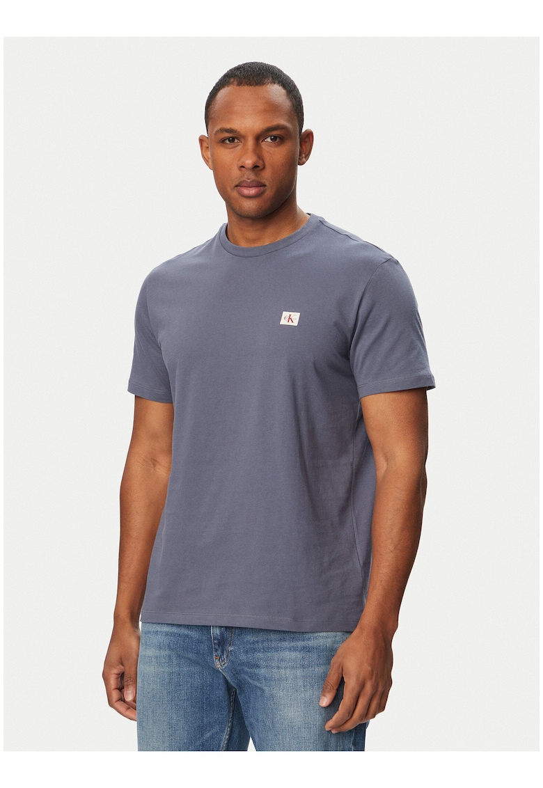 Tricou din bumbac cu maneci rulate si logo discret