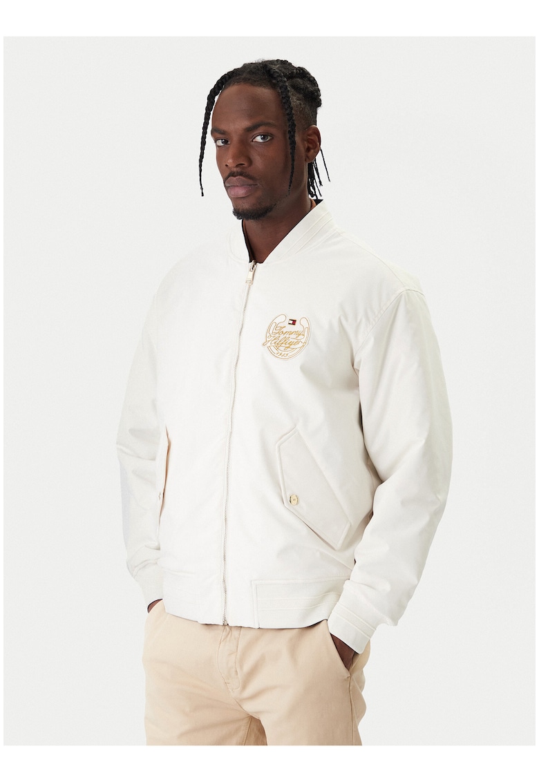 Geaca bomber cu fermoar si broderie