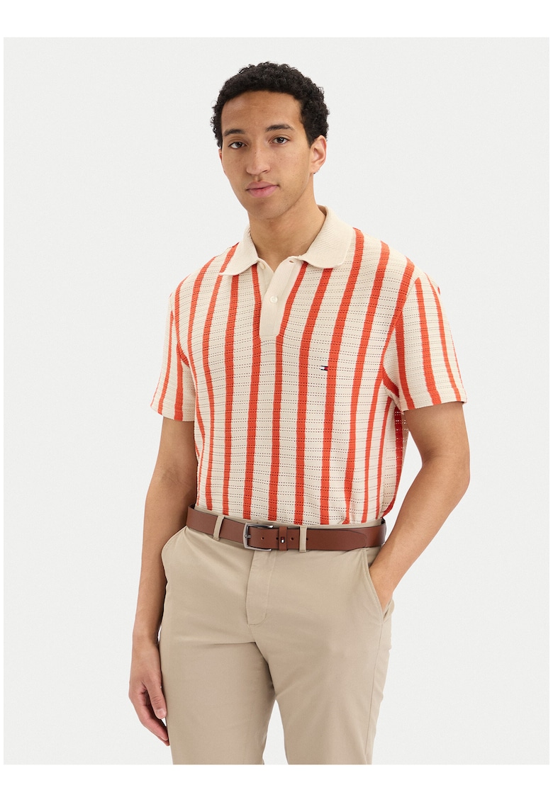 Tricou polo texturat in dungi