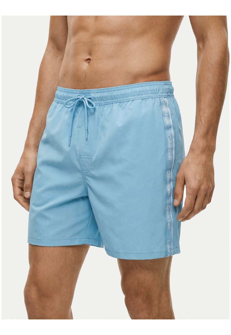 Pantaloni scurti de baie cu talie elastica - snur si banda logo in partile laterale