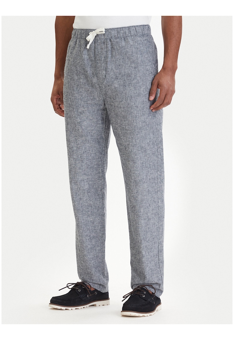 Pantaloni din amestec de in si bumbac cu sirect in talie