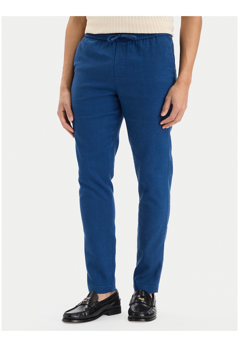 Pantaloni uni din amestec de in cu talie ajustabila