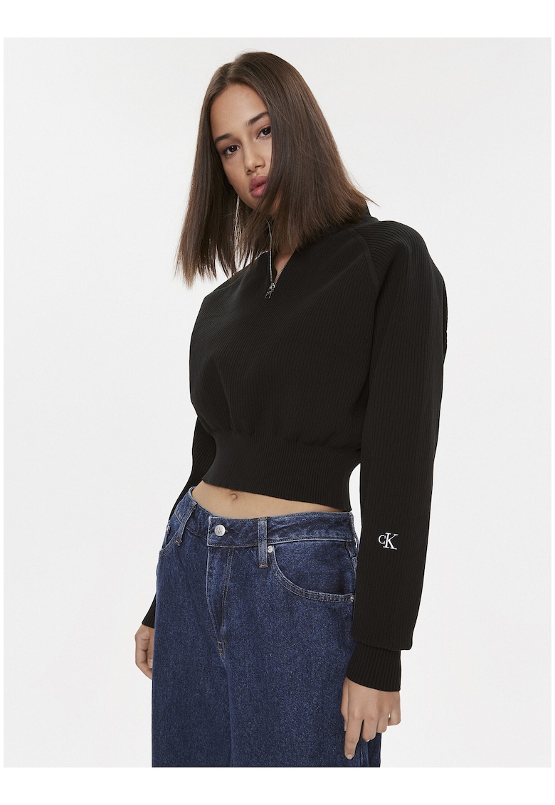 Pulover crop cu fermoar scurt -