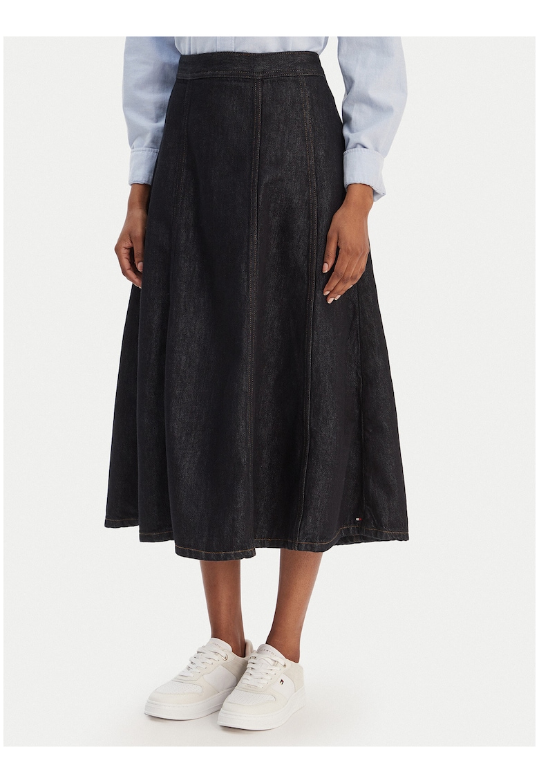 Fusta din denim midi cu talie medie