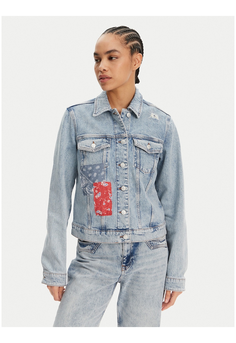 Jacheta din denim cu imprimeu -