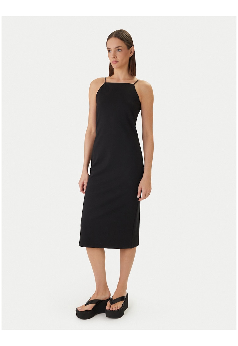 Rochie midi cambrata cu bretele subtiri