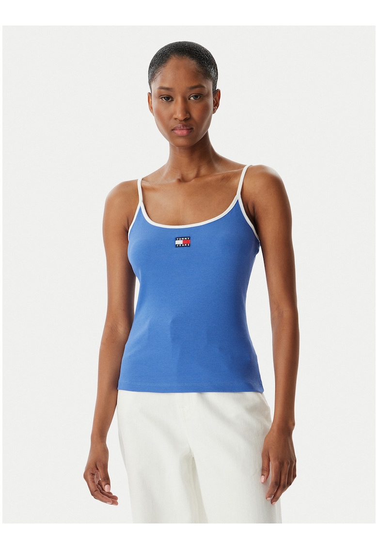 Top slim fit cu logo brodat -