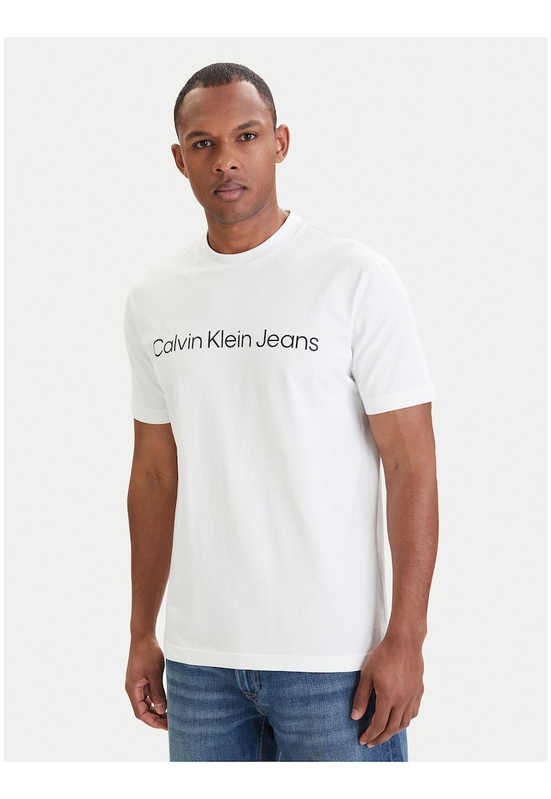 Tricou regular fit cu model uni si imprimeu text -