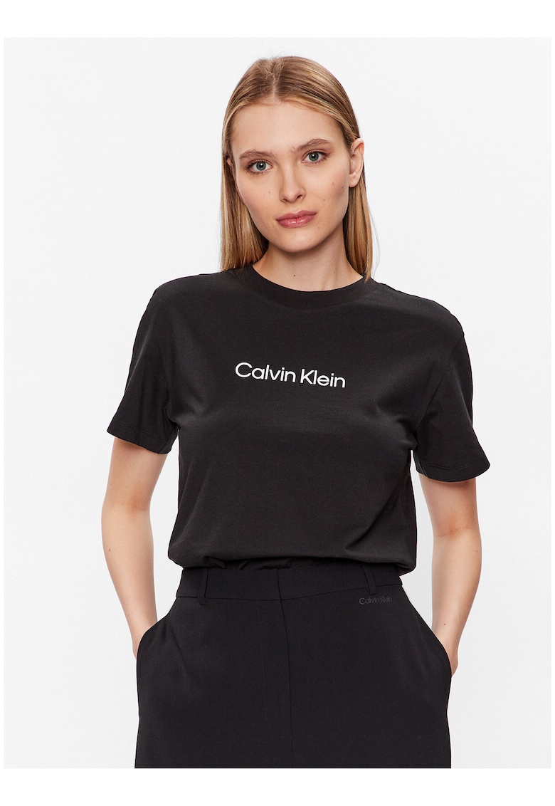 Tricou cu logo si decolteu rotund -