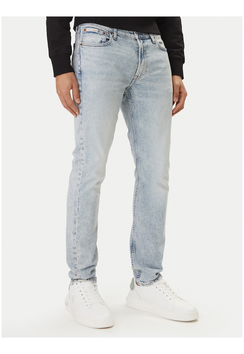 Blugi slim fit uni cu talie medie