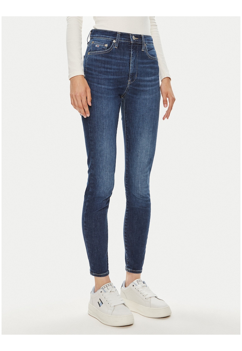 Blugi skinny uni cu talie inalta