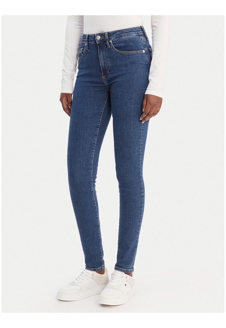 Blugi skinny cu talie medie si buzunare