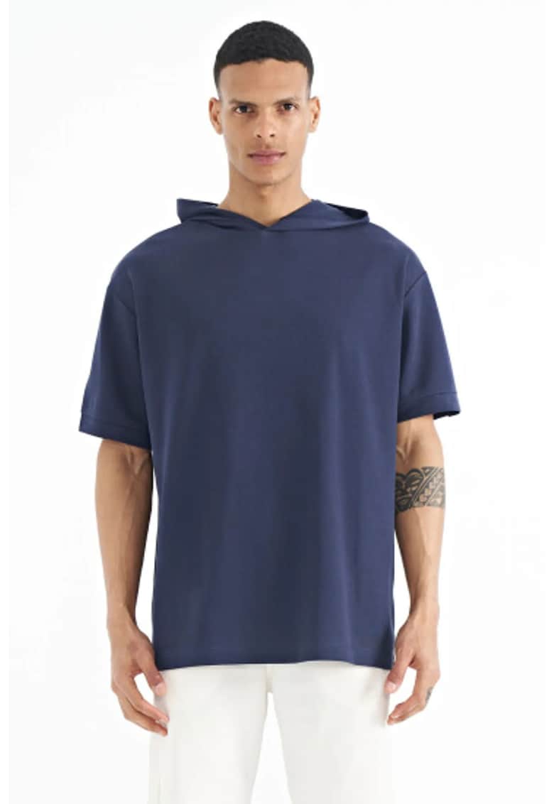 Tricou cu gluga supradimensionat Albastru cobalt - 80% bumbac - 20% poliester