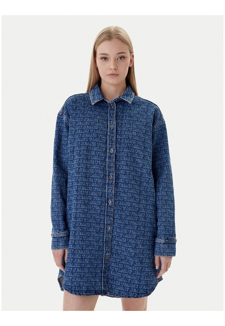 Rochie camasa din denim cu imprimeu logo